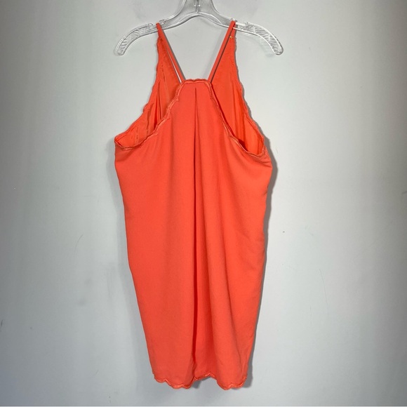 Trina Turk Scalloped Halter Mini Dress Coral Orange Crape Size 12 Spring Summer - Picture 7 of 16